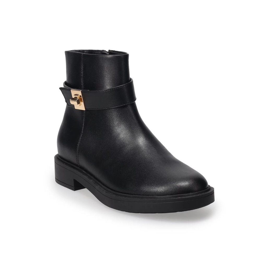 NWOT LC Lauren Conrad Black Ankle Boots with Gold Accent